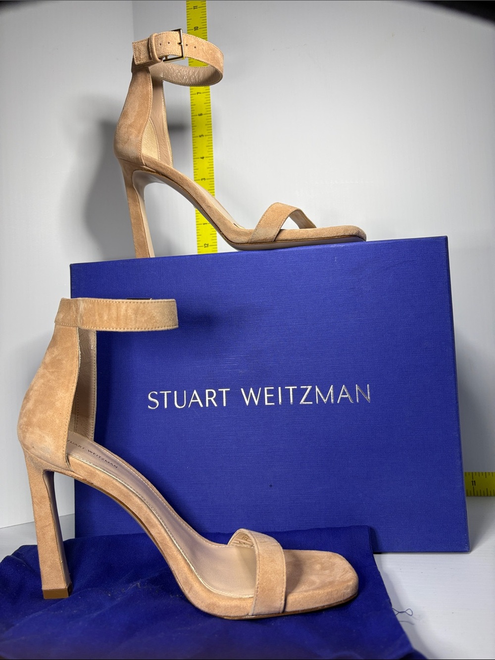 NWT Stuart Weitzman Tan Suede Ankle-Strap Stiletto Sandals 7.5